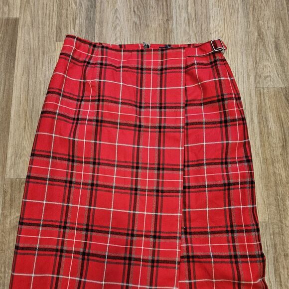 Vtg Liz Claiborne Faux Wrap Plaid Skirt Womens 10 Red Plaid Holiday Preppy Boho - Picture 2 of 8